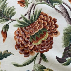 IMG_3208 By yard Highlander Historical Chintz print Grand Jacobean Cantalope Orange Red Green Tree of Life Cotton Block Print Made in US MSRP USD298/y