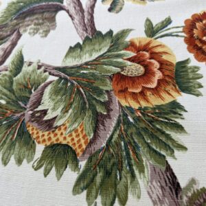 IMG_3209 By yard Highlander Historical Chintz print Grand Jacobean Cantalope Orange Red Green Tree of Life Cotton Block Print Made in US MSRP USD298/y