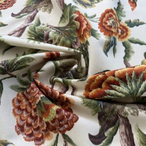 IMG_3211 6.4YD Duralee Heyward Cotton Tropical Plants Soothing Beige Brown White