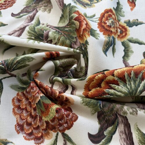 IMG_3211 By yard Highlander Historical Chintz print Grand Jacobean Cantalope Orange Red Green Tree of Life Cotton Block Print Made in US MSRP USD298/y