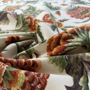 IMG_3212 By yard Highlander Historical Chintz print Grand Jacobean Cantalope Orange Red Green Tree of Life Cotton Block Print Made in US MSRP USD298/y