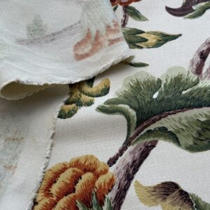 IMG_3216 By yard Highlander Historical Chintz print Grand Jacobean Cantalope Orange Red Green Tree of Life Cotton Block Print Made in US MSRP USD298/y