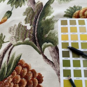 IMG_3221 By yard Highlander Historical Chintz print Grand Jacobean Cantalope Orange Red Green Tree of Life Cotton Block Print Made in US MSRP USD298/y