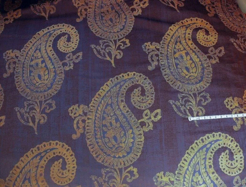 P1180613 Koplavitch 100% Silk Damask Giant Paisley "nocturne" Indigo Deep Blue Gold Copper MSRP USD 340/y