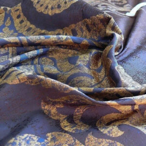 P1180615 Koplavitch 100% Silk Damask Giant Paisley "nocturne" Indigo Deep Blue Gold Copper MSRP USD 340/y