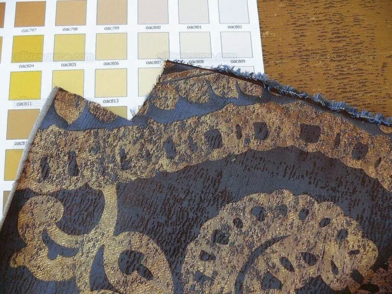 P1180621 Koplavitch 100% Silk Damask Giant Paisley "nocturne" Indigo Deep Blue Gold Copper MSRP USD 340/y