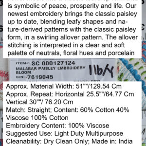 By yard Scalamandre Malabar Paisley Embroidery Bloom Blue Pink White Rich Spring Colors MSRP USD 620/y