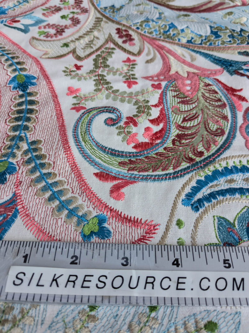 By yard Scalamandre Malabar Paisley Embroidery Bloom Blue Pink White Rich Spring Colors MSRP USD 620/y