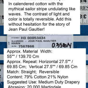 PXL_20250711_172210917 By yard Scalamandre Jean Paul Gaultier Illusion Marin Blue White Stripe Abstract Coton MSRP USD 644/yard