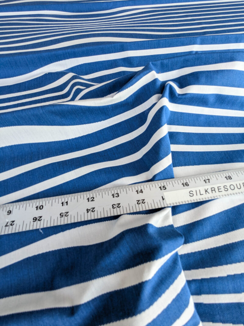 PXL_20250711_172522794 By yard Scalamandre Jean Paul Gaultier Illusion Marin Blue White Stripe Abstract Coton MSRP USD 644/yard
