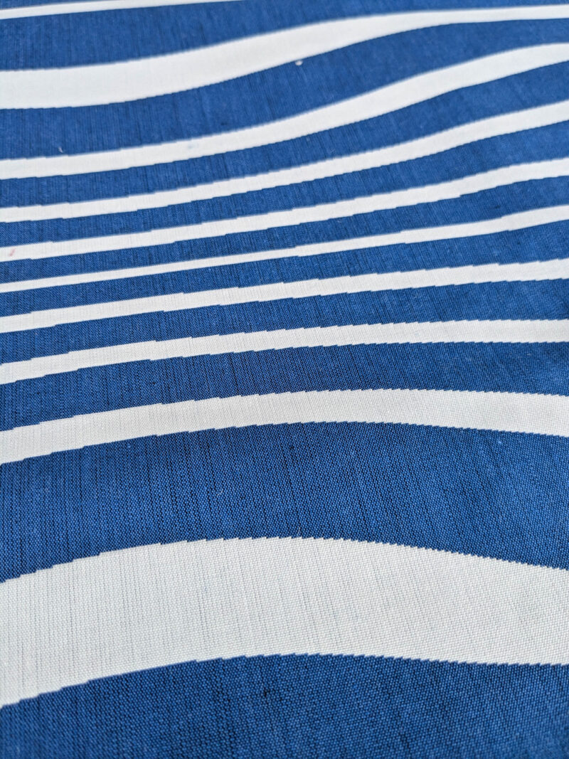 PXL_20250711_172534308 By yard Scalamandre Jean Paul Gaultier Illusion Marin Blue White Stripe Abstract Coton MSRP USD 644/yard
