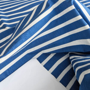 PXL_20250711_172650315 By yard Scalamandre Jean Paul Gaultier Illusion Marin Blue White Stripe Abstract Coton MSRP USD 644/yard