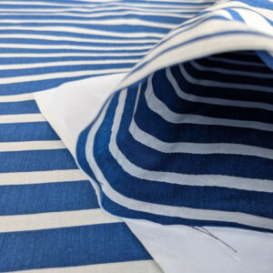 PXL_20250711_172717494 By yard Scalamandre Jean Paul Gaultier Illusion Marin Blue White Stripe Abstract Coton MSRP USD 644/yard