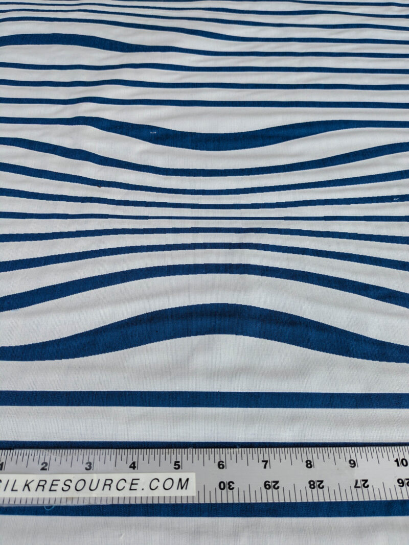 PXL_20250711_172907614 By yard Scalamandre Jean Paul Gaultier Illusion Marin Blue White Stripe Abstract Coton MSRP USD 644/yard