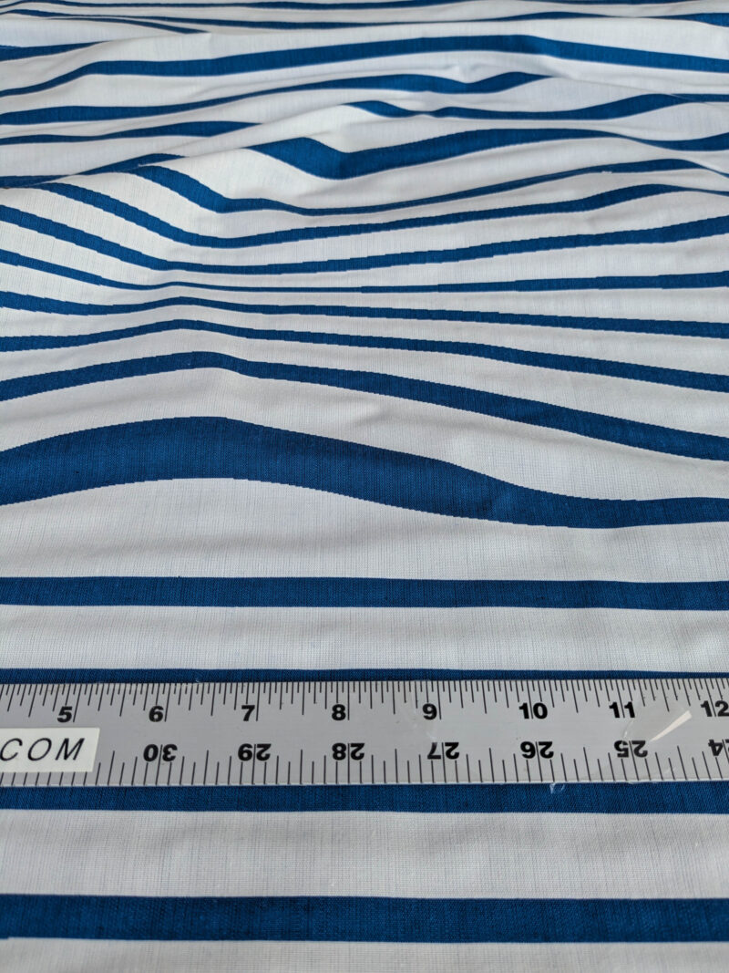 PXL_20250711_172917367 By yard Scalamandre Jean Paul Gaultier Illusion Marin Blue White Stripe Abstract Coton MSRP USD 644/yard