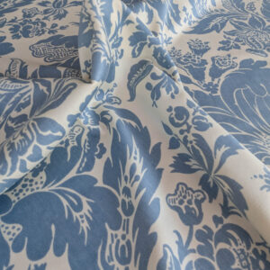 PXL_20250711_173358858 By yard Scalamandre Elizabeth Damask Print Eclipse Blue White Floral Large Scale Cotton Rayon MSRP USD420/y