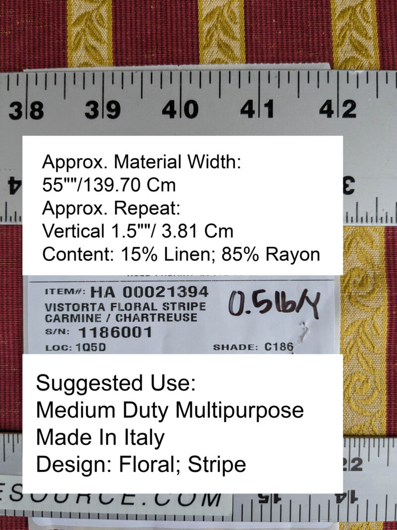PXL_20250711_174142739 Scalamandre Vistorta Floral Stripe Carmine Chartreuse Red Gold  Floral Linen Rayon MSRP USD 148/y