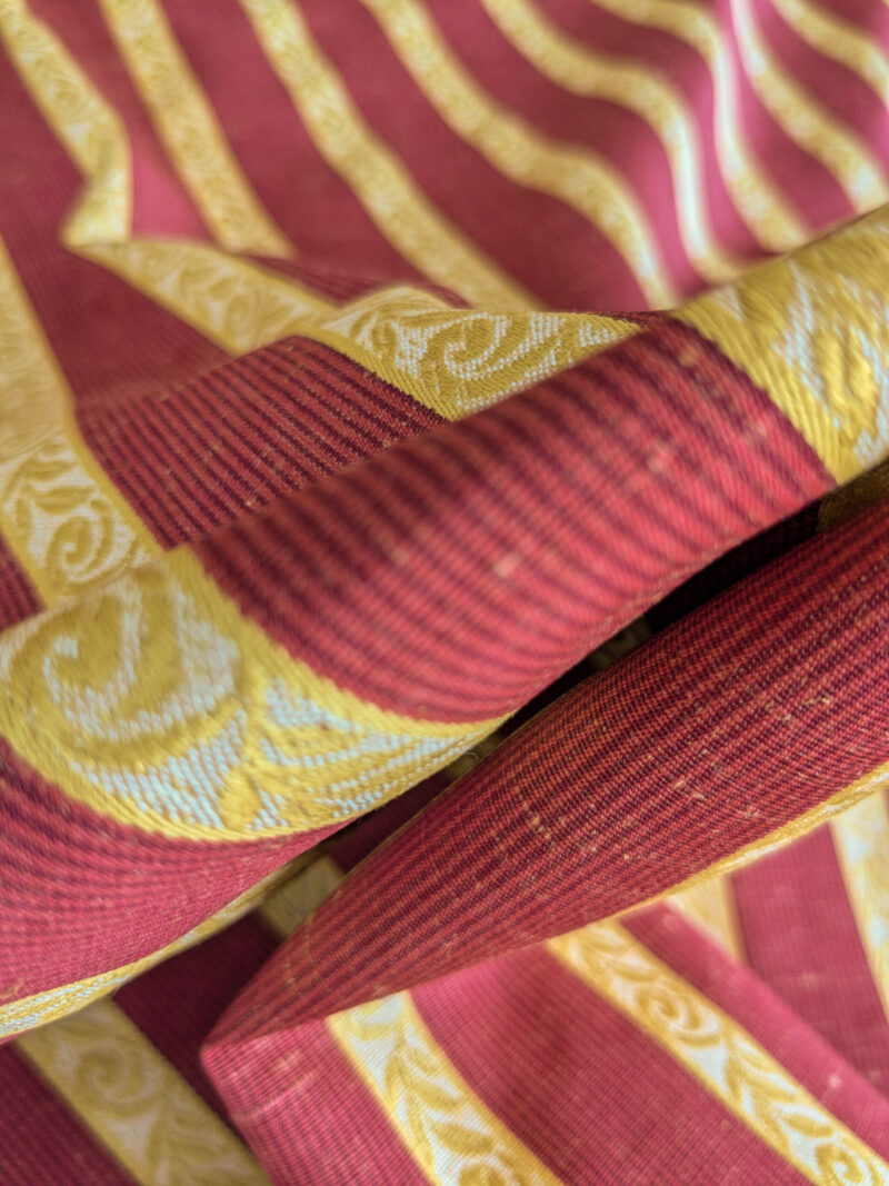 PXL_20250711_174417277 Scalamandre Vistorta Floral Stripe Carmine Chartreuse Red Gold  Floral Linen Rayon MSRP USD 148/y