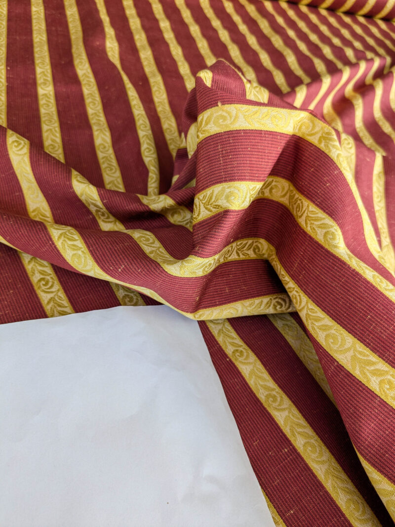 PXL_20250711_174440045 Scalamandre Vistorta Floral Stripe Carmine Chartreuse Red Gold  Floral Linen Rayon MSRP USD 148/y