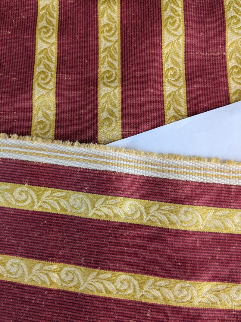 PXL_20250711_174457282 Scalamandre Vistorta Floral Stripe Carmine Chartreuse Red Gold  Floral Linen Rayon MSRP USD 148/y