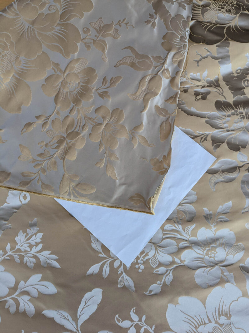 PXL_20250711_180111832 Scalamandre Tassinari and Chatel Argenson Dore Silk Damask Brown Gray Renaissance Floral MSRP 00+/Y