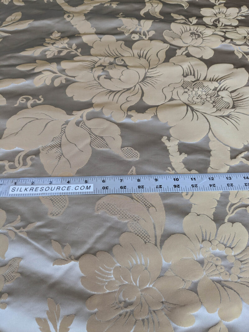 PXL_20250711_180623631 Scalamandre Tassinari and Chatel Argenson Dore Silk Damask Brown Gray Renaissance Floral MSRP 00+/Y
