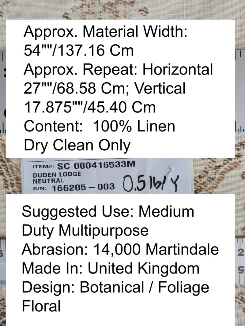 PXL_20250711_181801215 By yard Scalamandre Duden Lodge Neutral Brown Beige Botanical Floral Linen MSRP USD 198/y