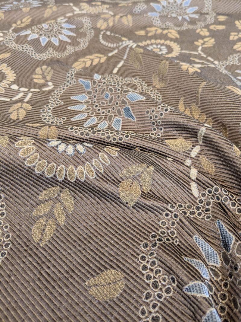 By Yard Scalamandre Kasumi Chocolate Brown Silk Lampas Kimono Daisy Flower Art Deco MSRP USD 276/Y