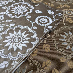 By Yard Scalamandre Kasumi Chocolate Brown Silk Lampas Kimono Daisy Flower Art Deco MSRP USD 276/Y