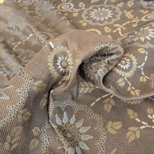 By Yard Scalamandre Kasumi Chocolate Brown Silk Lampas Kimono Daisy Flower Art Deco MSRP USD 276/Y