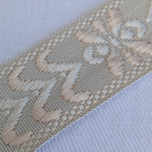 PXL_20250723_185824770 Scalamandre Trim Beauvais Silk Beige Botanical Foliage Medallion MSRP USD 98/y