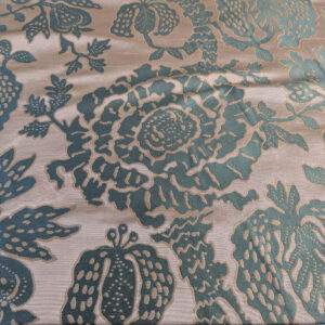 PXL_20250725_171823858 BTY 100% Silk Lampas Papercut Tree Of Life Pom "Aquamist" Aqua Blue Beige