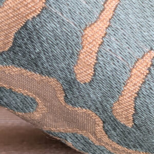 PXL_20250725_171944988 BTY 100% Silk Lampas Papercut Tree Of Life Pom "Aquamist" Aqua Blue Beige