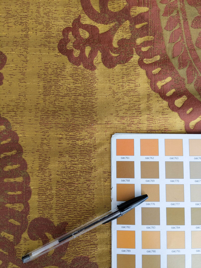 Bty Koplavitch 100% Silk Damask Giant Paisley "Rust" Deep Red Gold MSRP USD 340/y