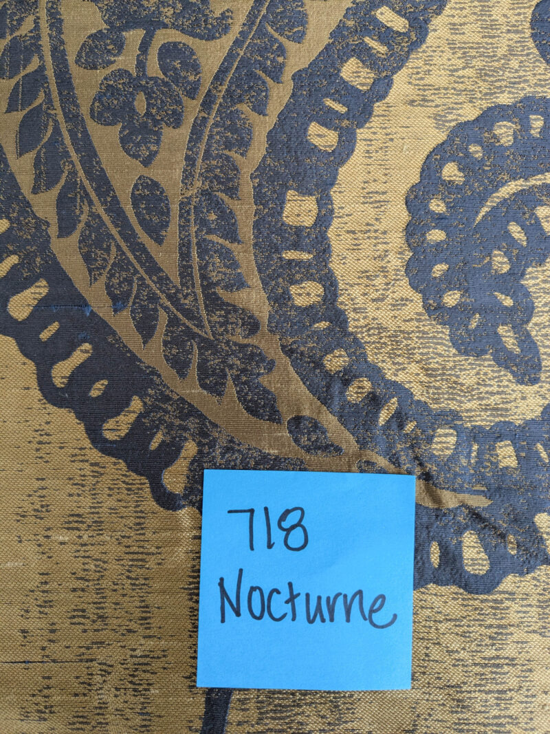 PXL_20250725_175440519 Koplavitch 100% Silk Damask Giant Paisley "nocturne" Indigo Deep Blue Gold Copper MSRP USD 340/y