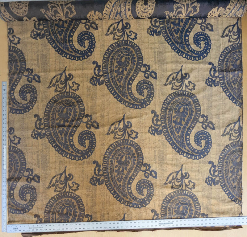 PXL_20250725_175521552 Koplavitch 100% Silk Damask Giant Paisley "nocturne" Indigo Deep Blue Gold Copper MSRP USD 340/y