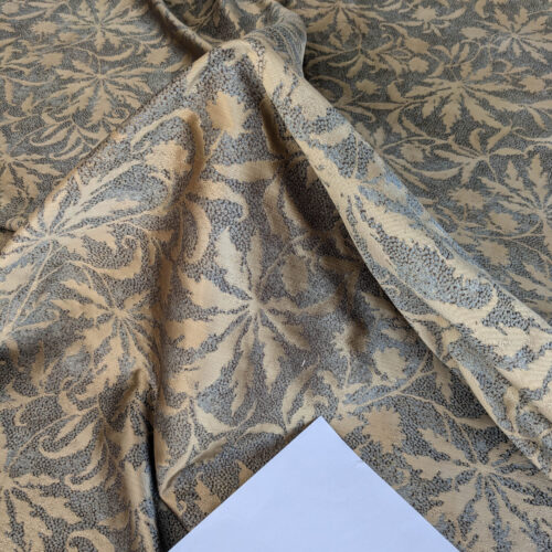 PXL_20250725_180935522 by yard 100% Silk Jacquard Palm Japanese Maple Leaf Foliage Magic "Pool" Blue Brown