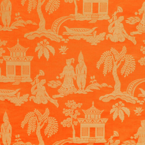 Sukhothai _ Mandarin Special Order Clarence House Sukhothai Linen Silk Mandarin Orange Asian Damask MSRP USD 356/y