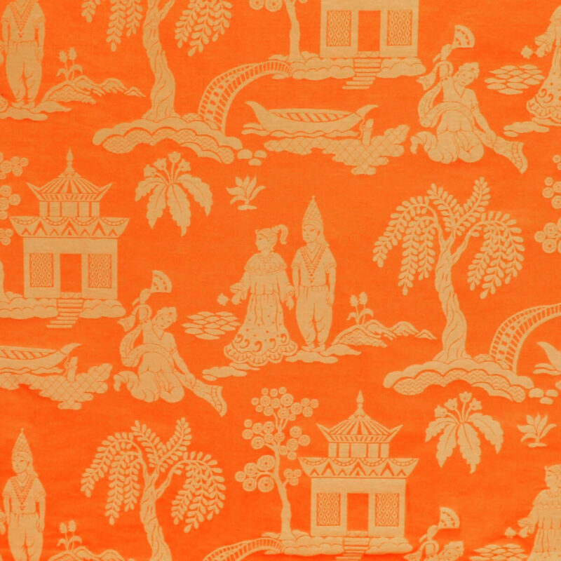 Sukhothai _ Mandarin Special Order Clarence House Sukhothai Linen Silk Mandarin Orange Asian Damask MSRP USD 356/y