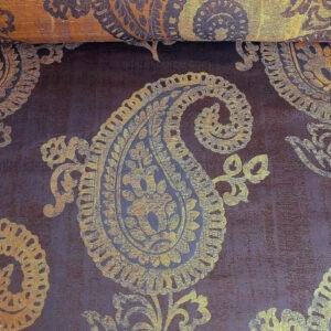 products-P1180611 Koplavitch 100% Silk Damask Giant Paisley "nocturne" Indigo Deep Blue Gold Copper MSRP USD 340/y