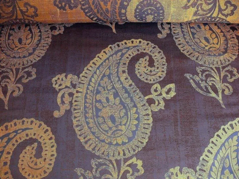 products-P1180611 Koplavitch 100% Silk Damask Giant Paisley "nocturne" Indigo Deep Blue Gold Copper MSRP USD 340/y