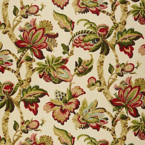 174440 Special Order Schumacher Kemscott in Bloom  Pink Green Cream Linen Large Flora Tree Foliage MSRP USD 336/y
