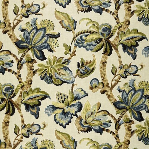 174442 Special Order Schumacher Kemscott in Indigo Blue Green Cream Linen Large Flora Tree Foliage MSRP USD 336/y
