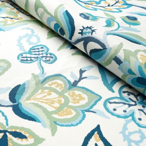 180970-4 Special Order Schumacher Alexandra Vine Linen in Navy and Leaf  Blue Green White Large Flora Jacobean MSRP USD 308/y