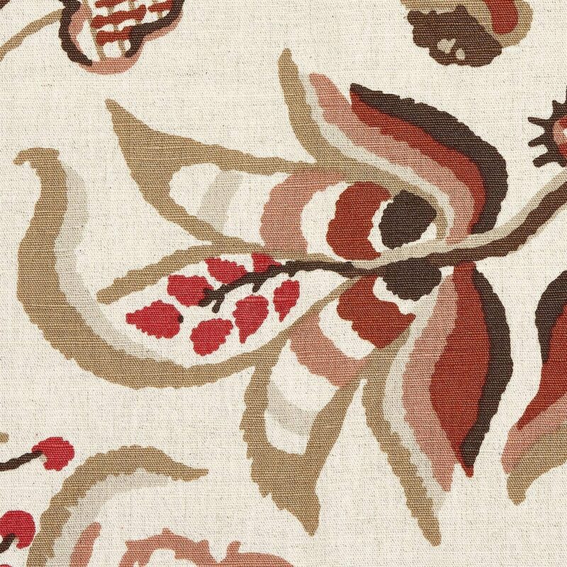 180971-2 Special Order Schumacher Alexandra Vine Linen in Natural and Spice Red Brown Cream Large Flora Jacobean MSRP USD 308/y