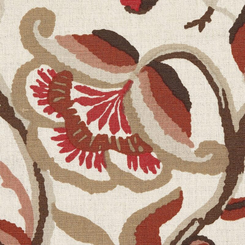 180971-3 Special Order Schumacher Alexandra Vine Linen in Natural and Spice Red Brown Cream Large Flora Jacobean MSRP USD 308/y