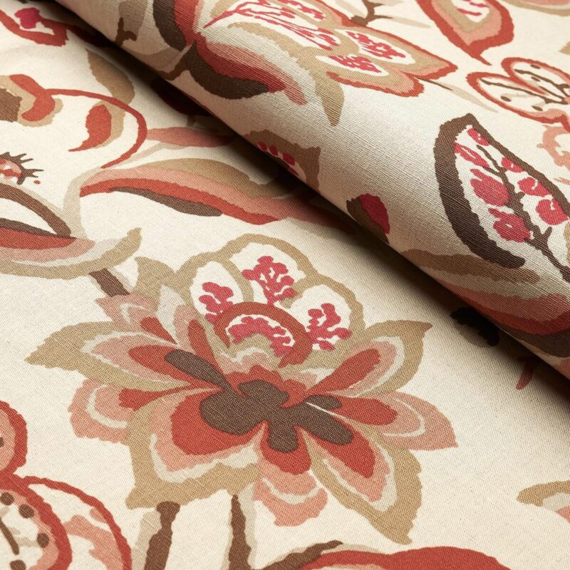 180971-4 Special Order Schumacher Alexandra Vine Linen in Natural and Spice Red Brown Cream Large Flora Jacobean MSRP USD 308/y