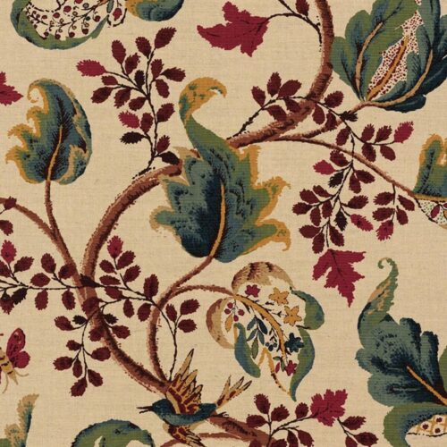 2639642 Special Order Schumacher Fox Hollow In Document Natural Red Green Natural Cream Linen Cotton Large Flora Tree Foliage MSRP USD 268/y