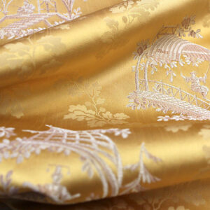 H0_00021649 by yard 100% Silk Jacquard Palm Japanese Maple Leaf Foliage Magic "redwood" Red Gold Brown