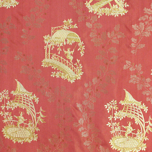 H0_00041649 Special Order Scalamandre Tassinari & Chatel Pillement Laque Red Gold Chinoiserie Scenic Figurative MSRP USD 1080/y )